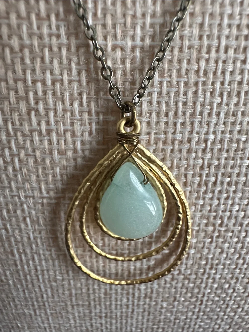 Gold Teardrop Pendant Necklace with blue green Stone - Women Jewelry